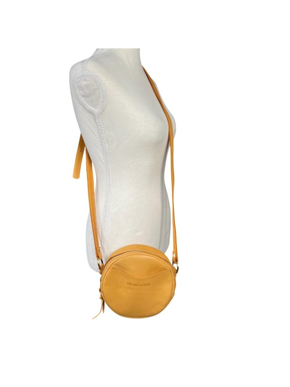 Portland Leather Almost Perfect Circle Mustard Yellow Crossbody Small